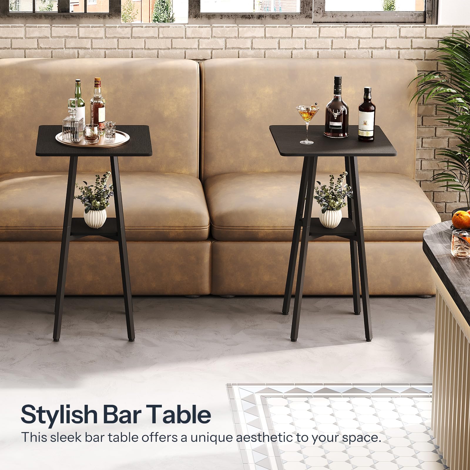 HOOBRO Bar Table, 2-Tier High Top Pub Table, Counter Height Table with Storage, Small Kitchen Dining Table, 36.6" High Bar Table for Living Room Party, Easy to Assemble, Black BB51BT01