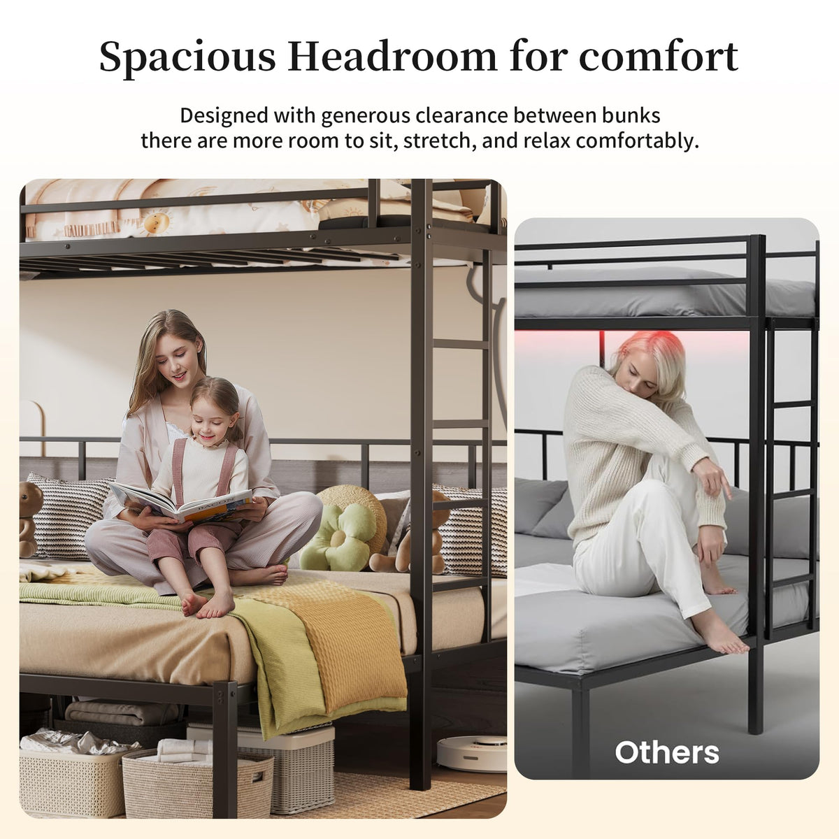 Metal Triple Bunk Bed with Charging Station