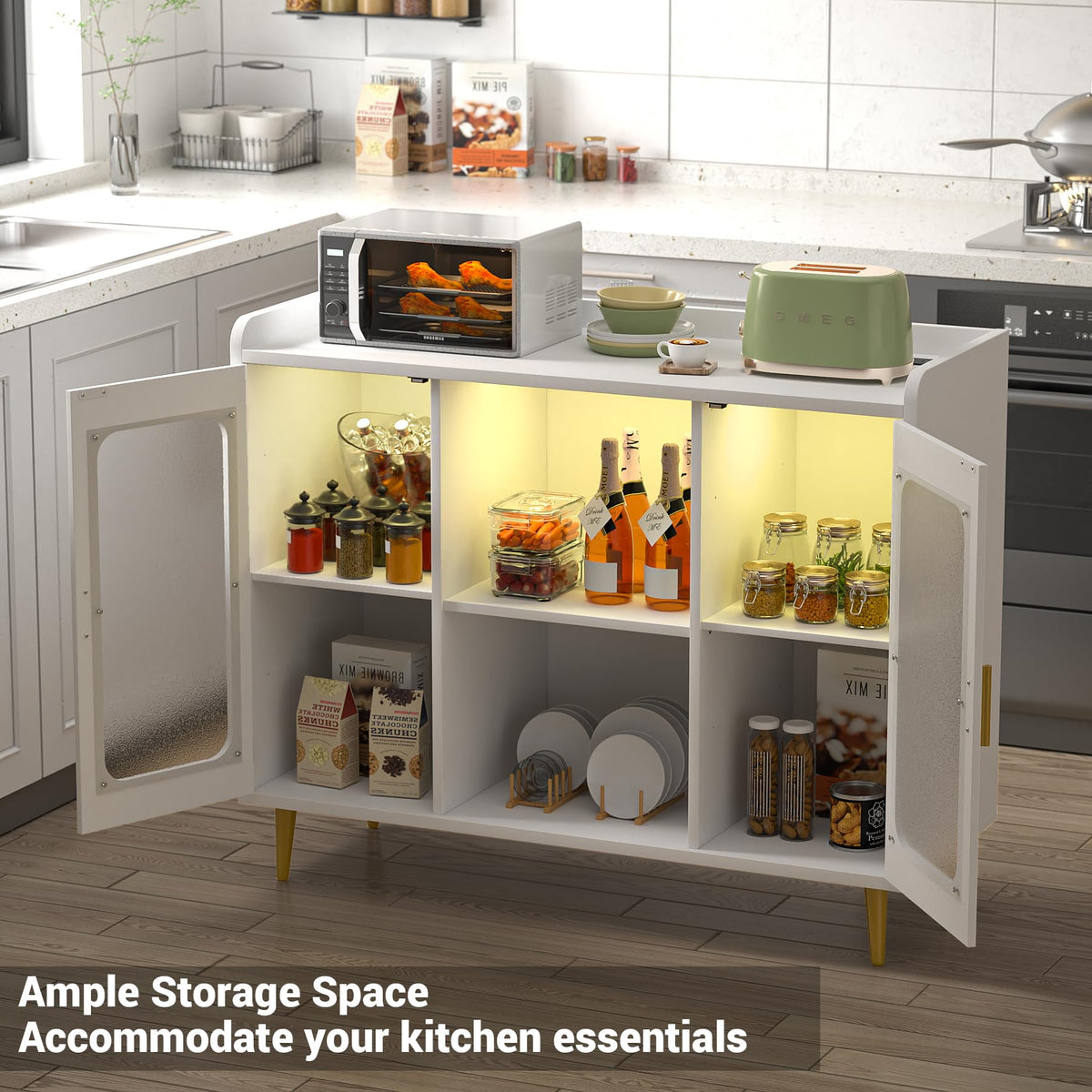 LED Wine Cabinet with Power Outlets