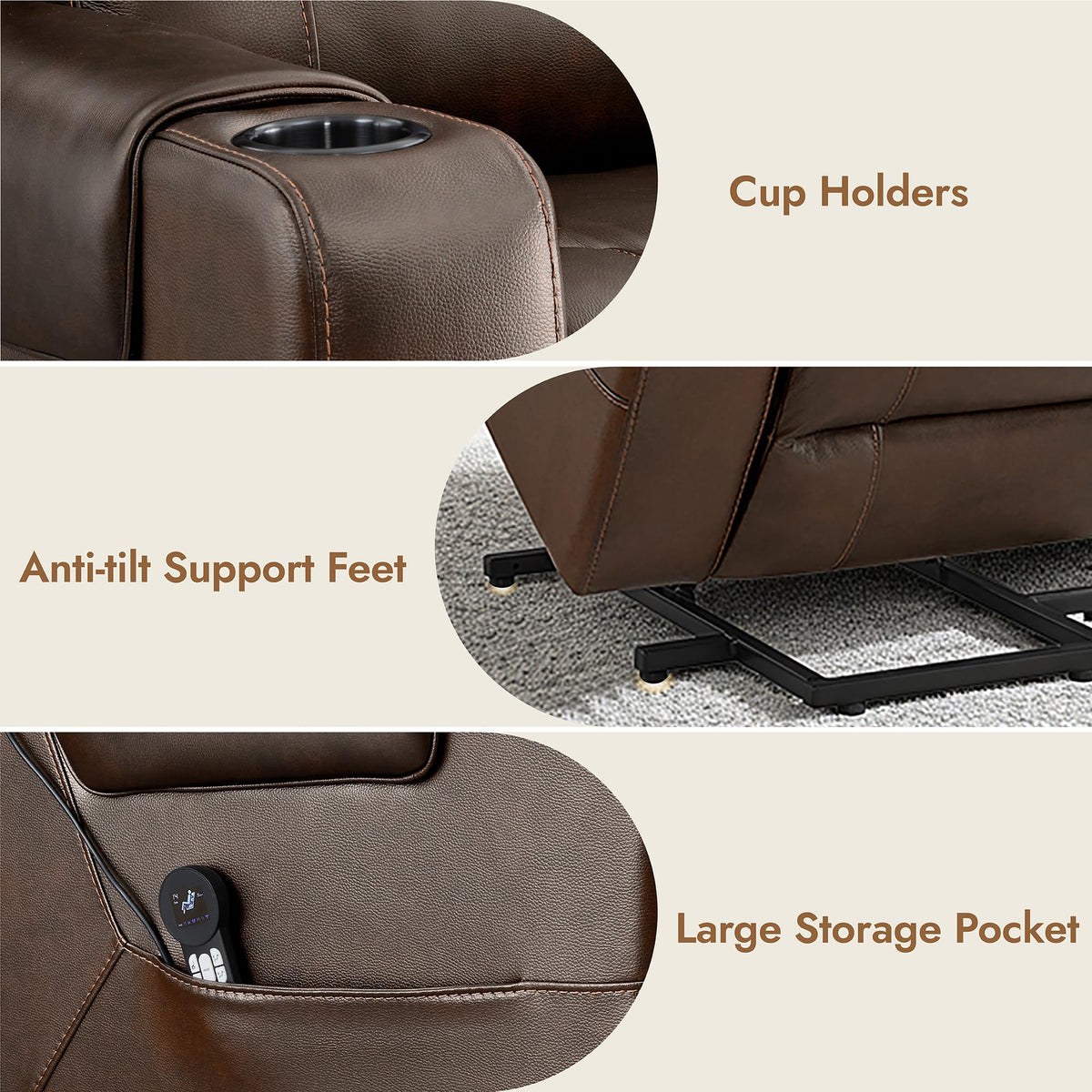 Watson & Whitely Genuine Leather Power Lift Recliner Chair, Lay Flat, Brown