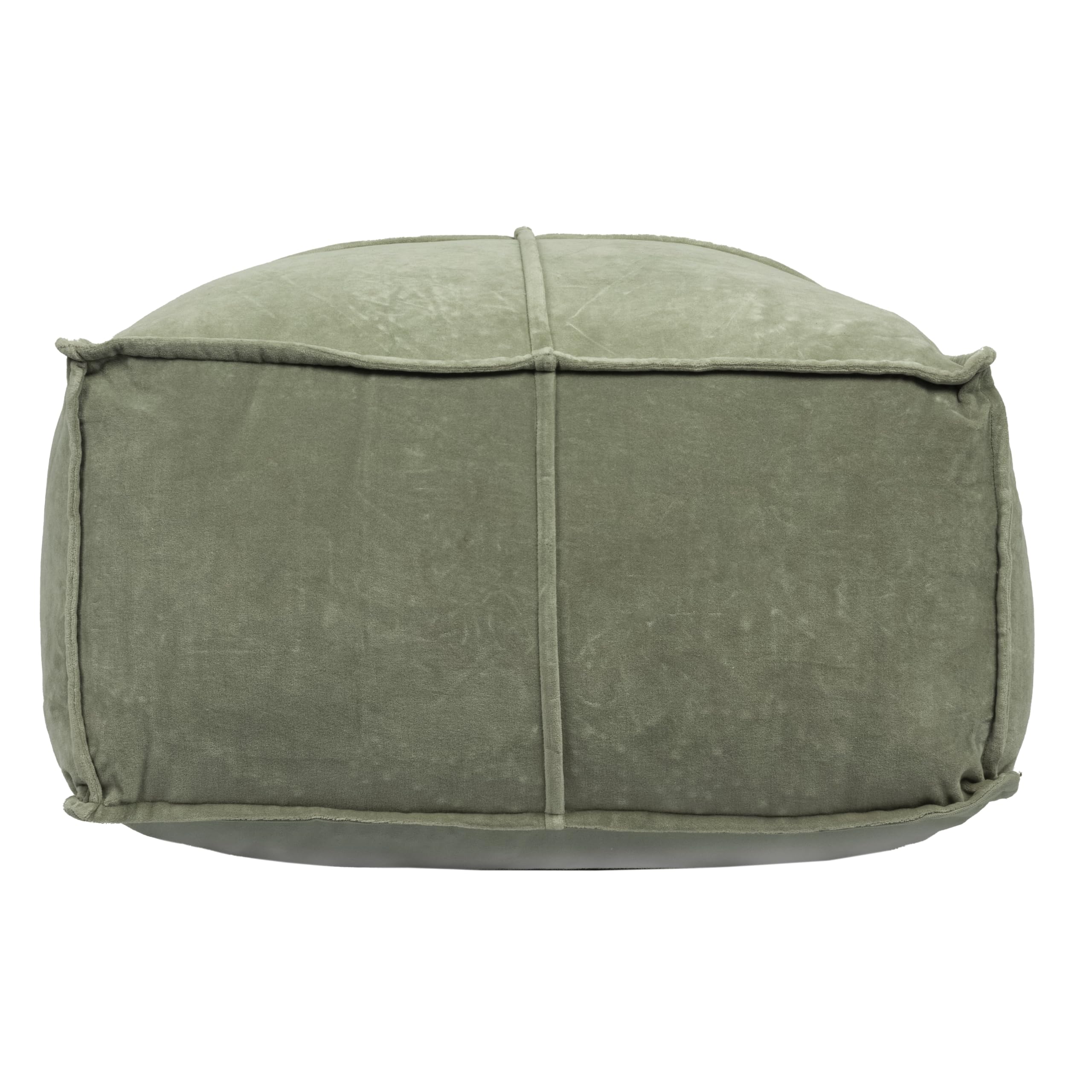 Creative Co-Op Square Cotton Velvet Pouf with Piped Detail, Sage Green
