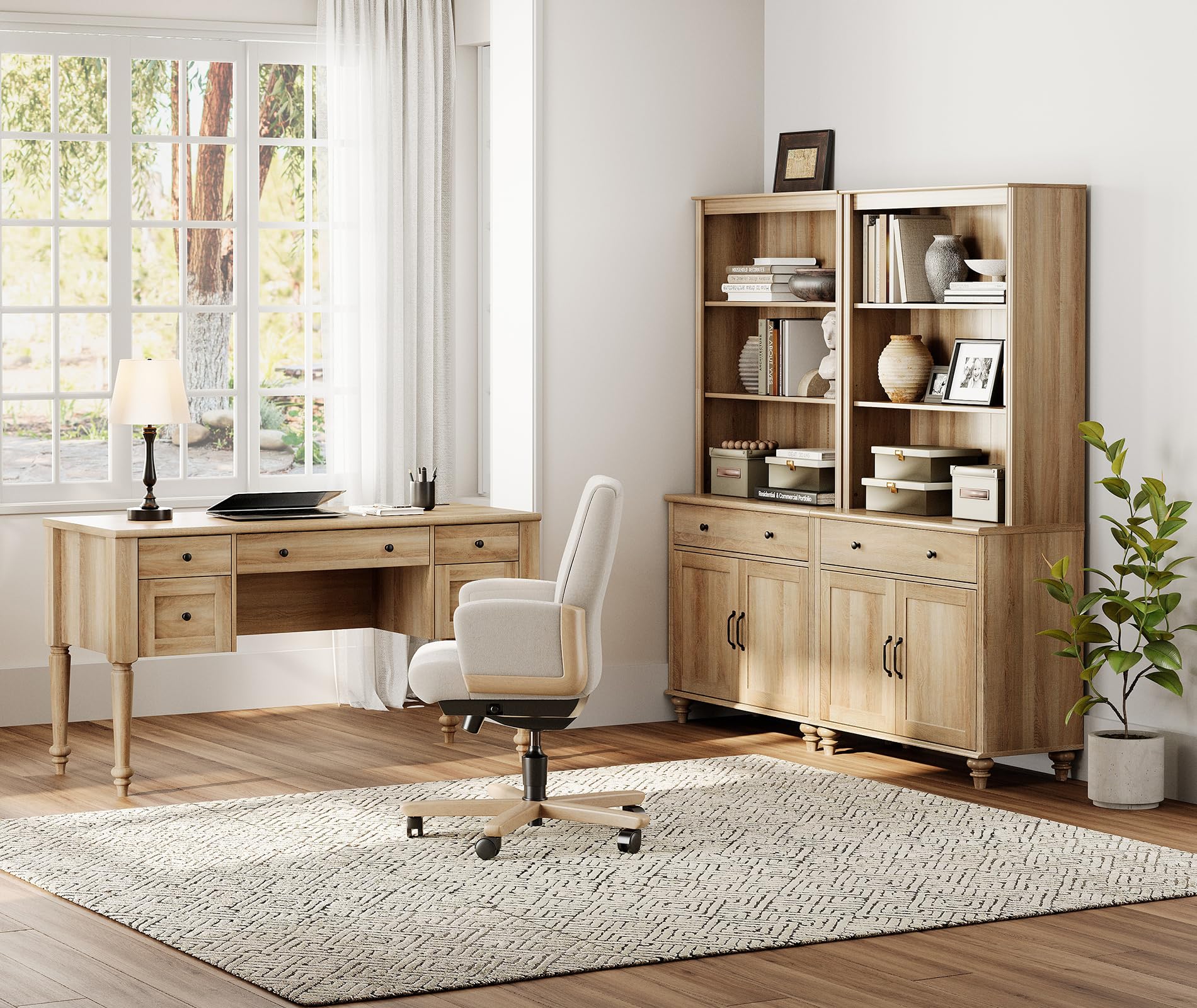 Farmhouse Office Set – 56" Desk with Charging Station & 72" Tall Bookcase