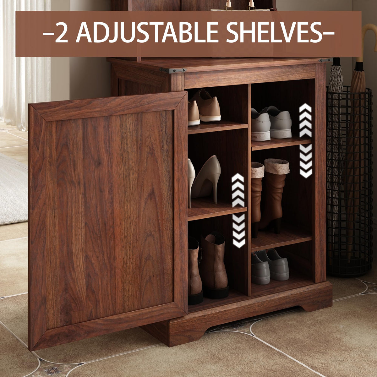 Farmhouse Hall Tree with Shoe Storage