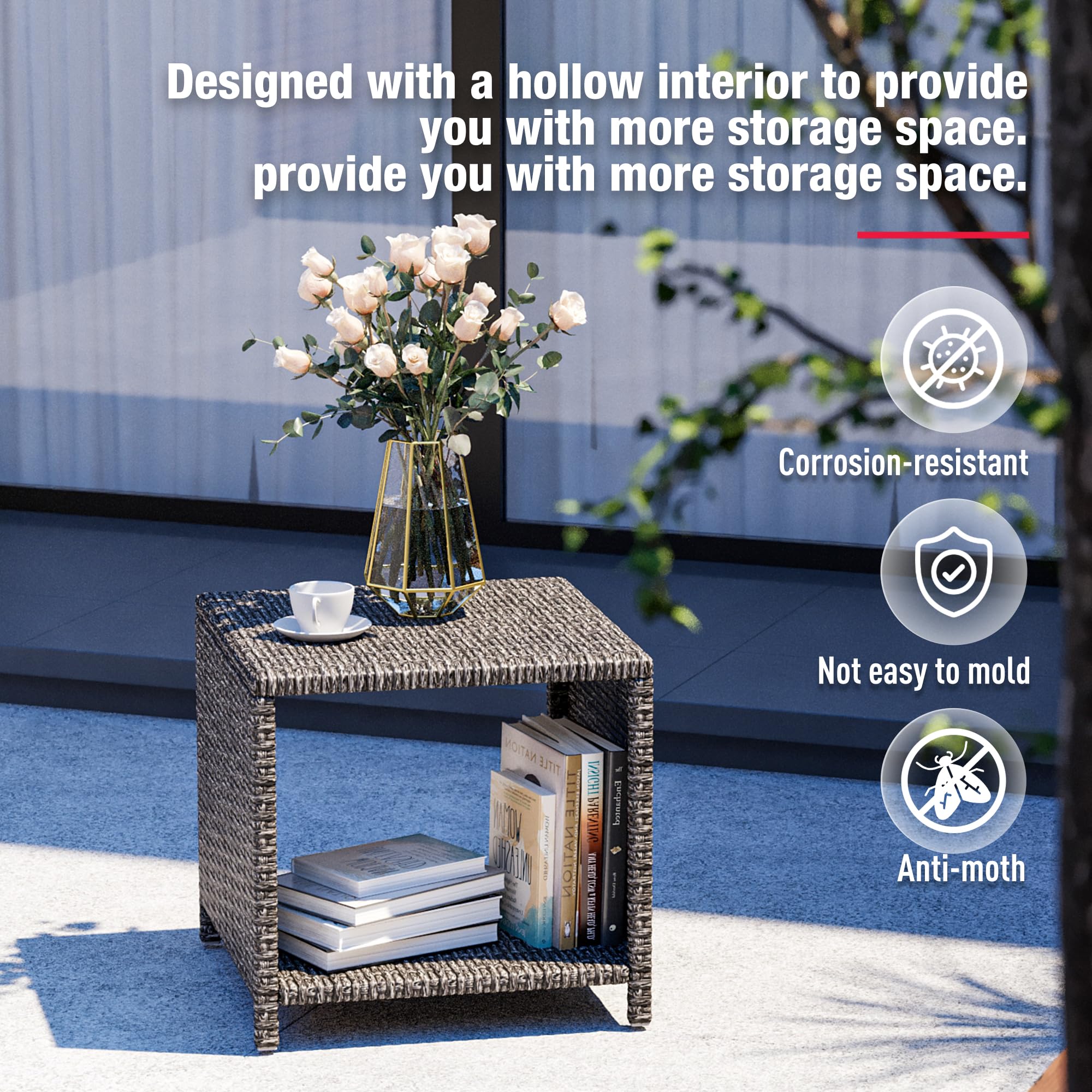 Wicker Patio Conversation Set with Ottomans & Coffee Table