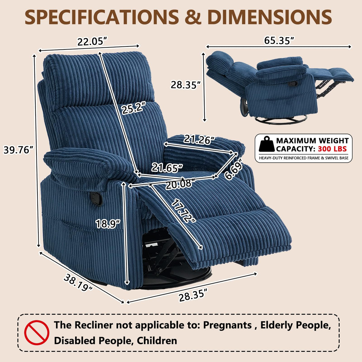 Anwick Soft Blue Rocking Chair Nursery Recliner (Blue)