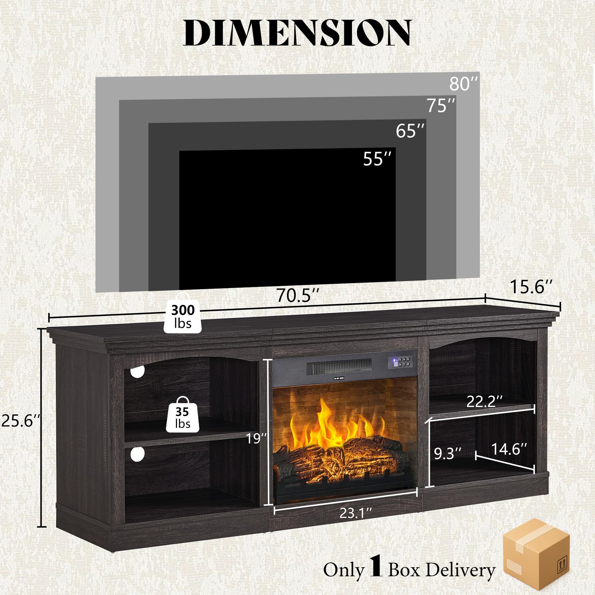 70-Inch Fireplace TV Stand with Electric Fireplace