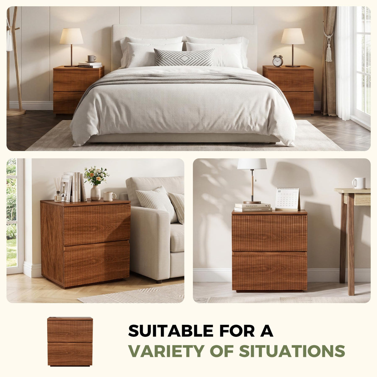 Fluted 2-Drawer Nightstands Set of 2