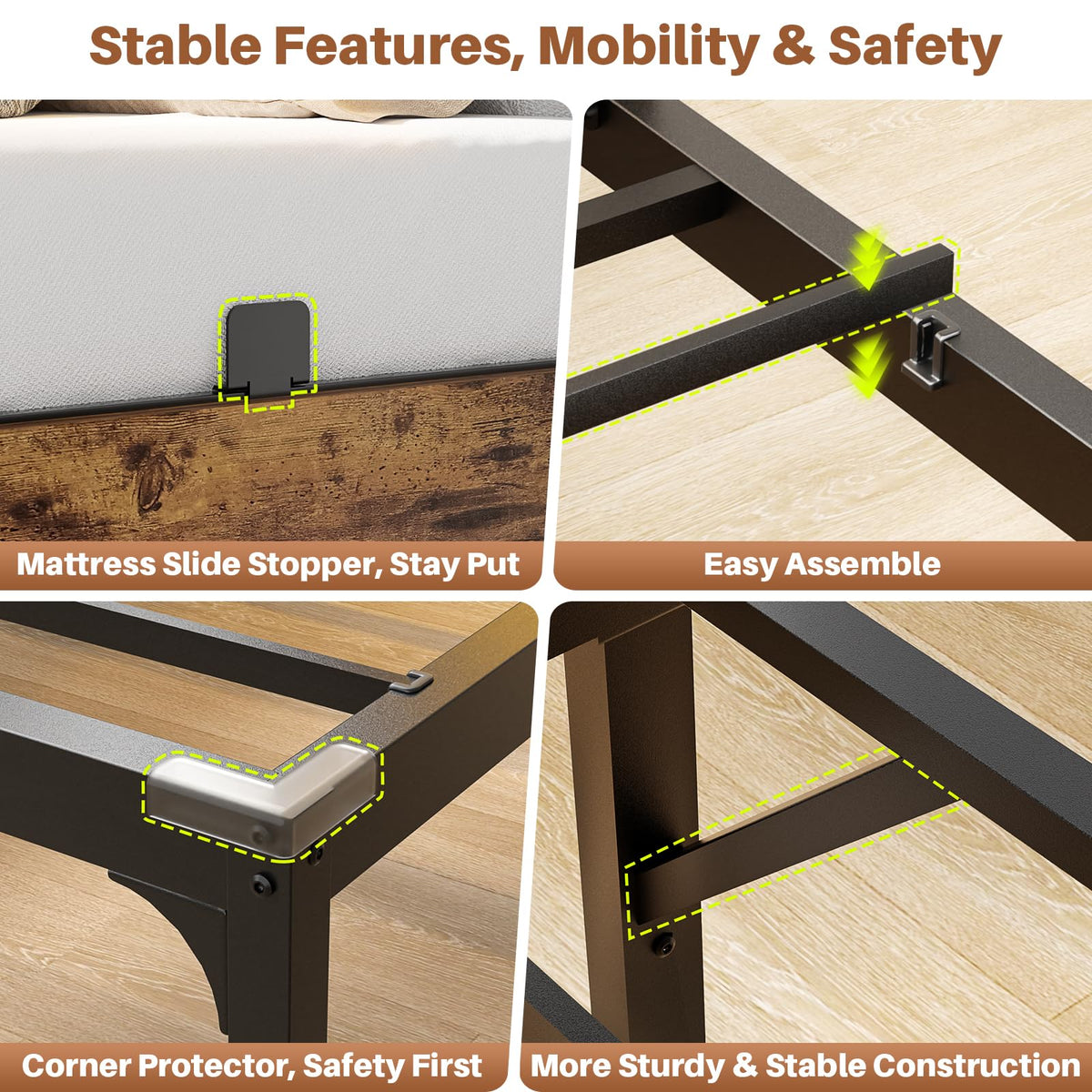Homieasy Corner Bed Frame with Drawer, Storage Shelf, Bookcase, Outlet, LED