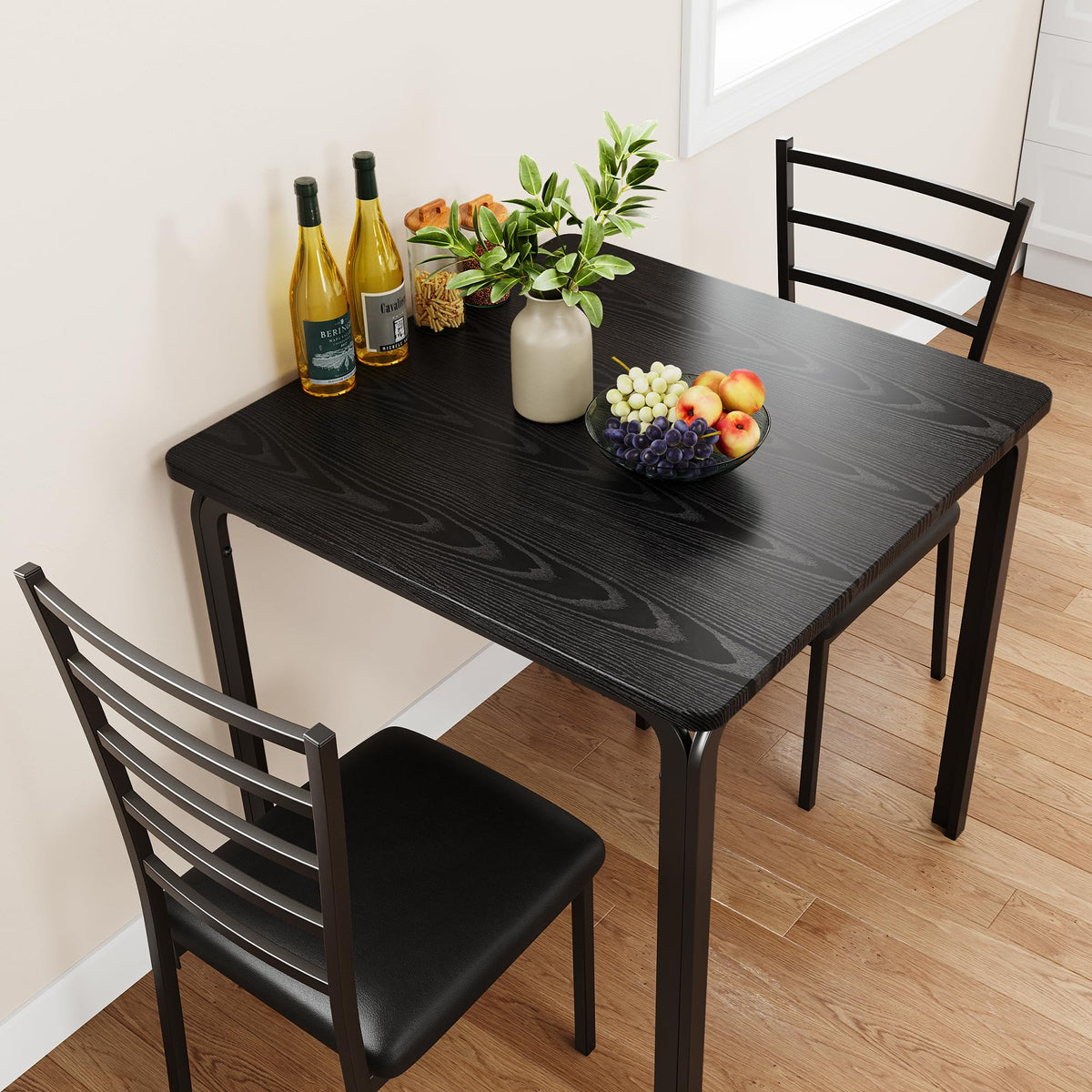 PeacefulHues 3-PCS Small Dining Table Set Kitchen Table and 2 Upholstered Chairs,Table Set Home Furniture Modern Chairs with Metal Legs for Breakfast Nook Kitchen Dining Room,Black