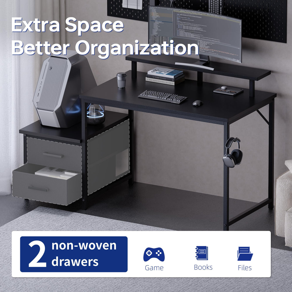 Pamray 50 Inch Small Computer Desk with Drawers and Storage