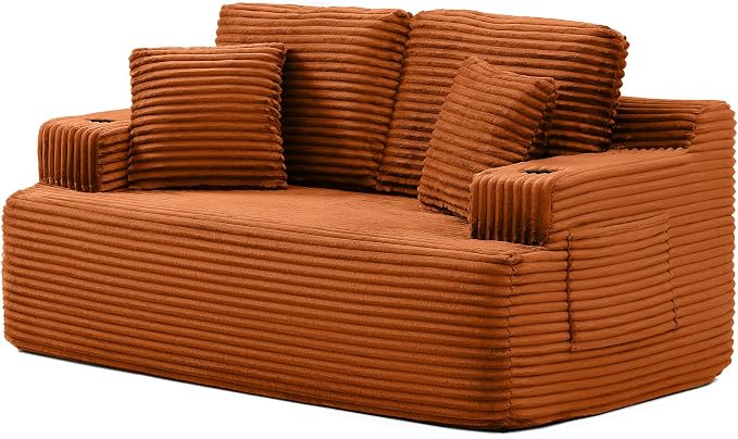 Corduroy Sofa with Cup Holders