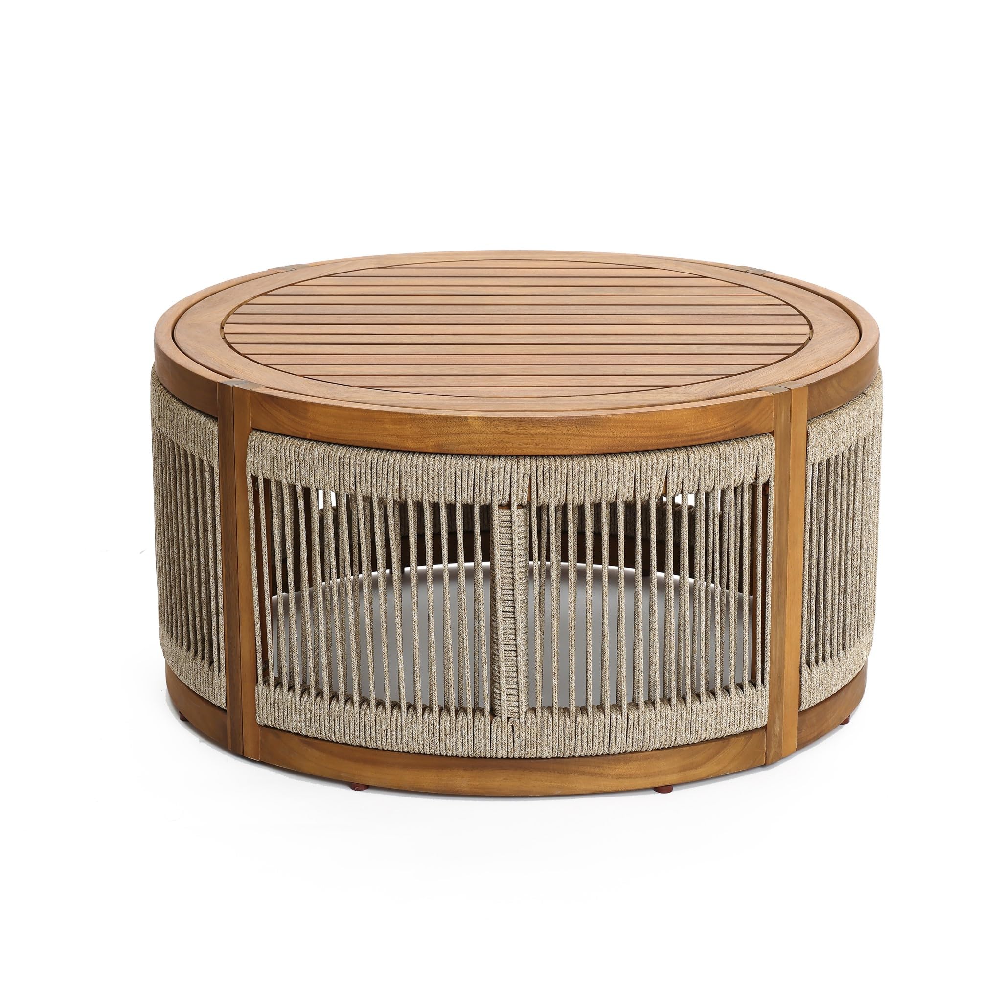 Round Acacia Wood & Rope Outdoor Coffee Table