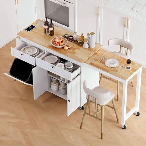 Kitchen Island Cart with Expandable Dining Table