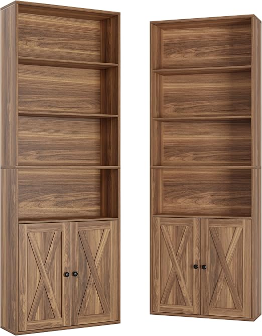 Industrial Bookcase with Doors – Set of 2, 6-Tier, 70" Tall