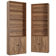 IRONCK Tall Bookshelf 70 in, Bookcases with Doors, Set of 2, Oak Brown