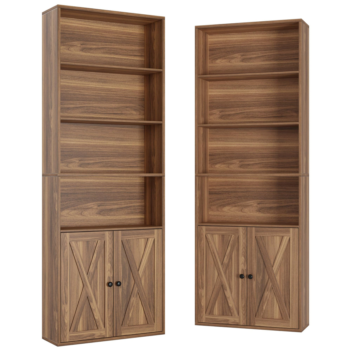 IRONCK Tall Bookshelf 70 in, Bookcases with Doors, Set of 2, Oak Brown