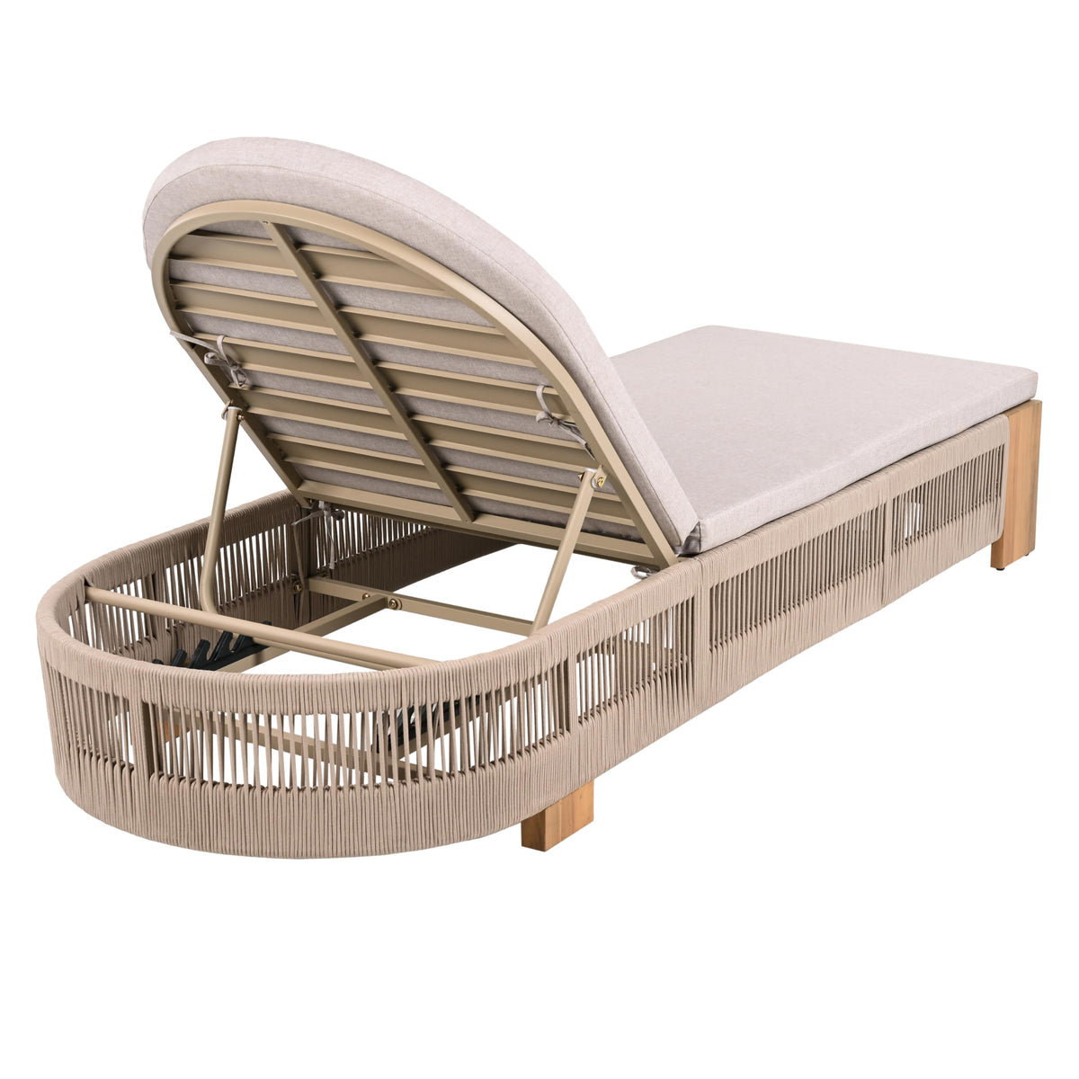 Merax 4-Piece Outdoor Chaise Lounge Chair with Adjustable Backrest & Waterproof Cushion - Acacia Wood Pool Sun Lounger for Patio, Beach, Yard, Garden, Beige