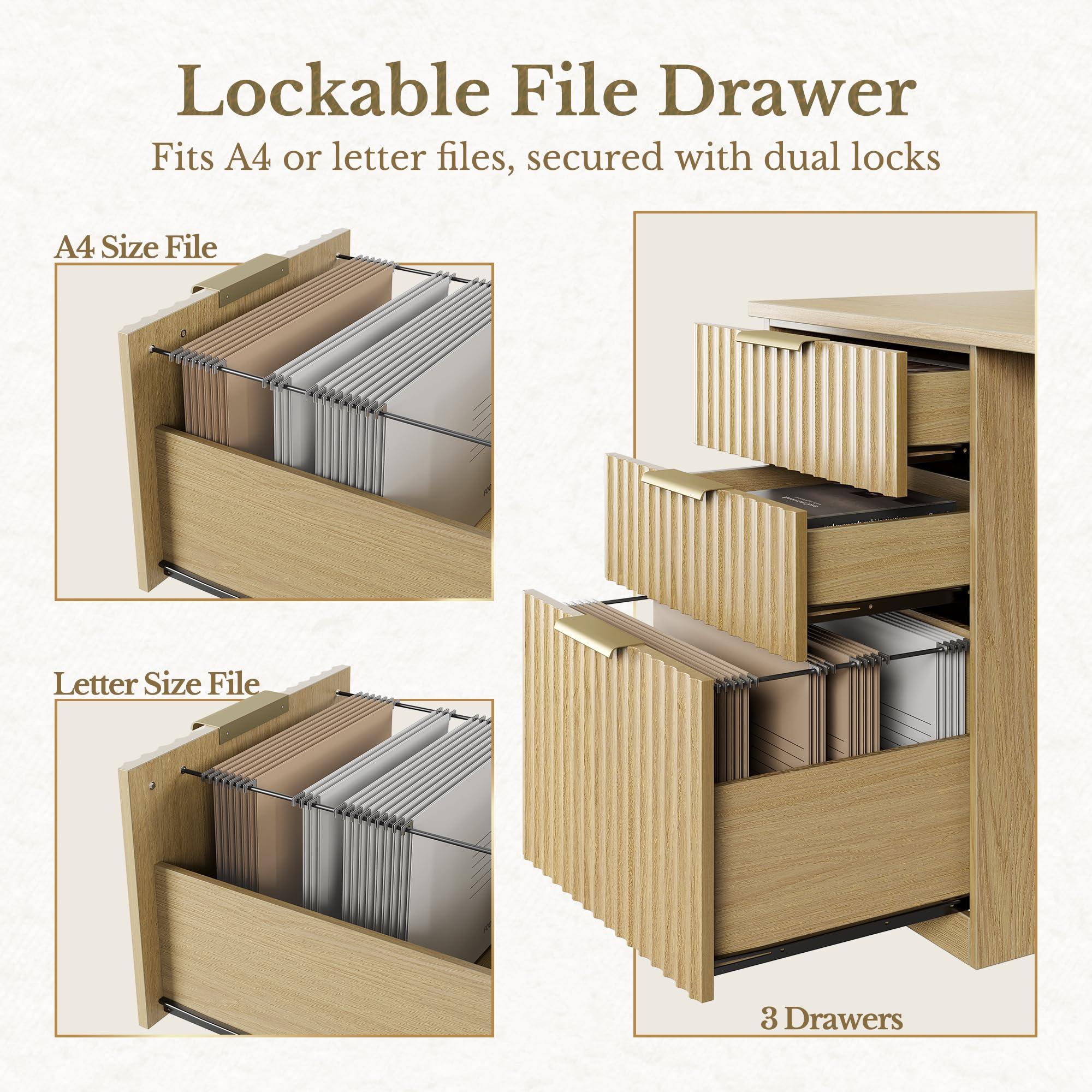 L-Shaped Electric Standing Desk with Corner Bookshelf & File Cabinet