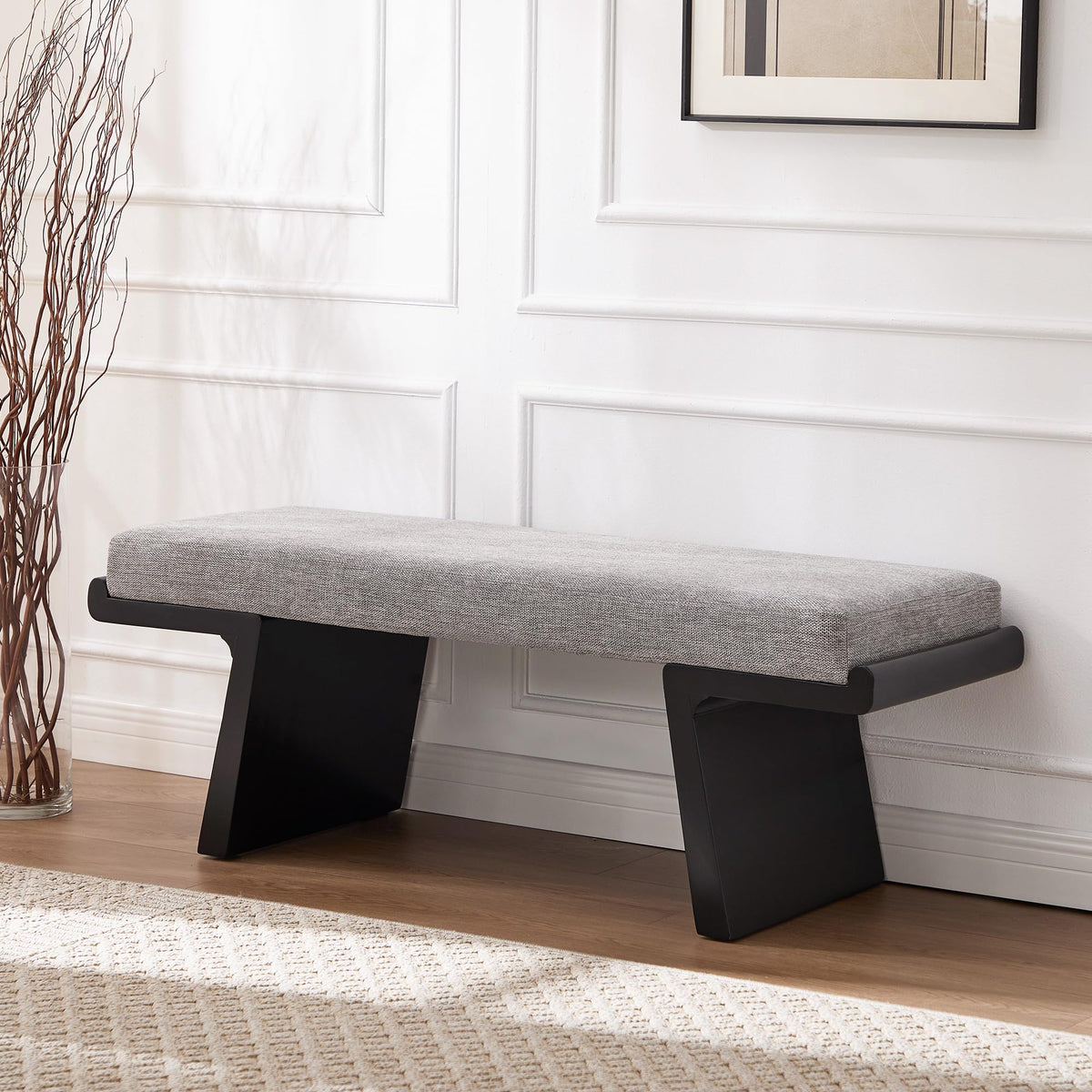 Linen Upholstered Wood Bench