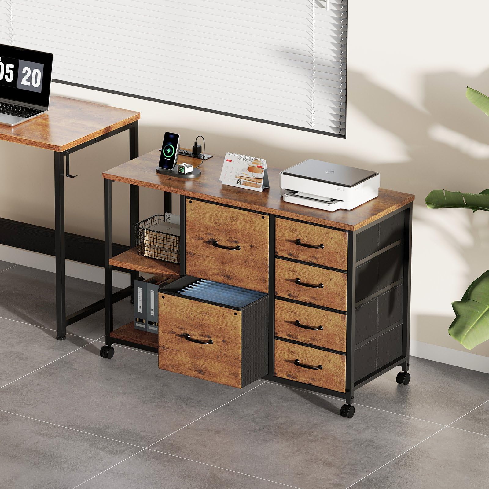 6-Drawer Rolling File Cabinet with Charging Station