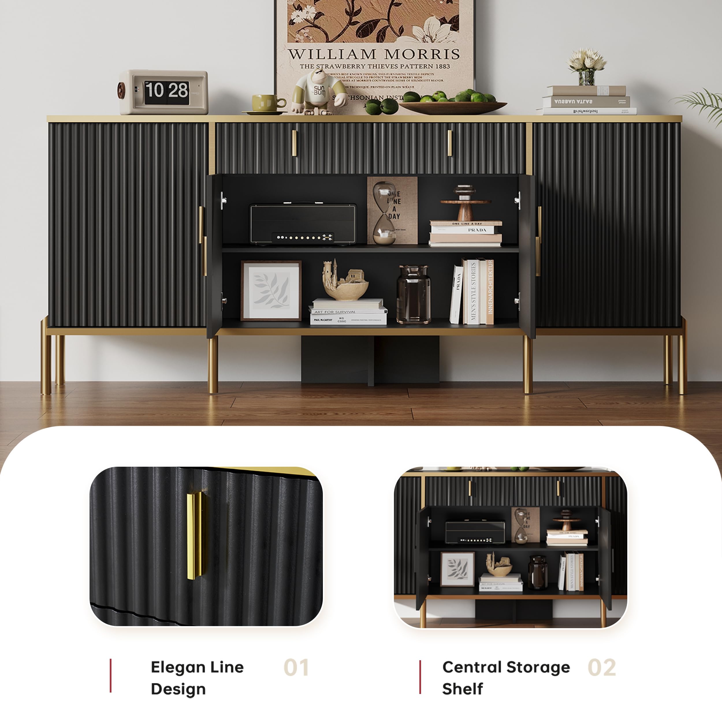 60" Fluted Buffet Cabinet with Storage