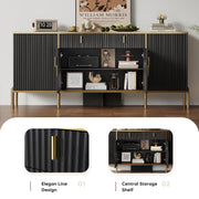 60" Fluted Buffet Cabinet with Storage, Modern Buffets & Sideboard with 2 Drawers, 4 Doors and Adjustable Shelves, Accent Cabinet for Kitchen, Living Room, Hallway, Black
