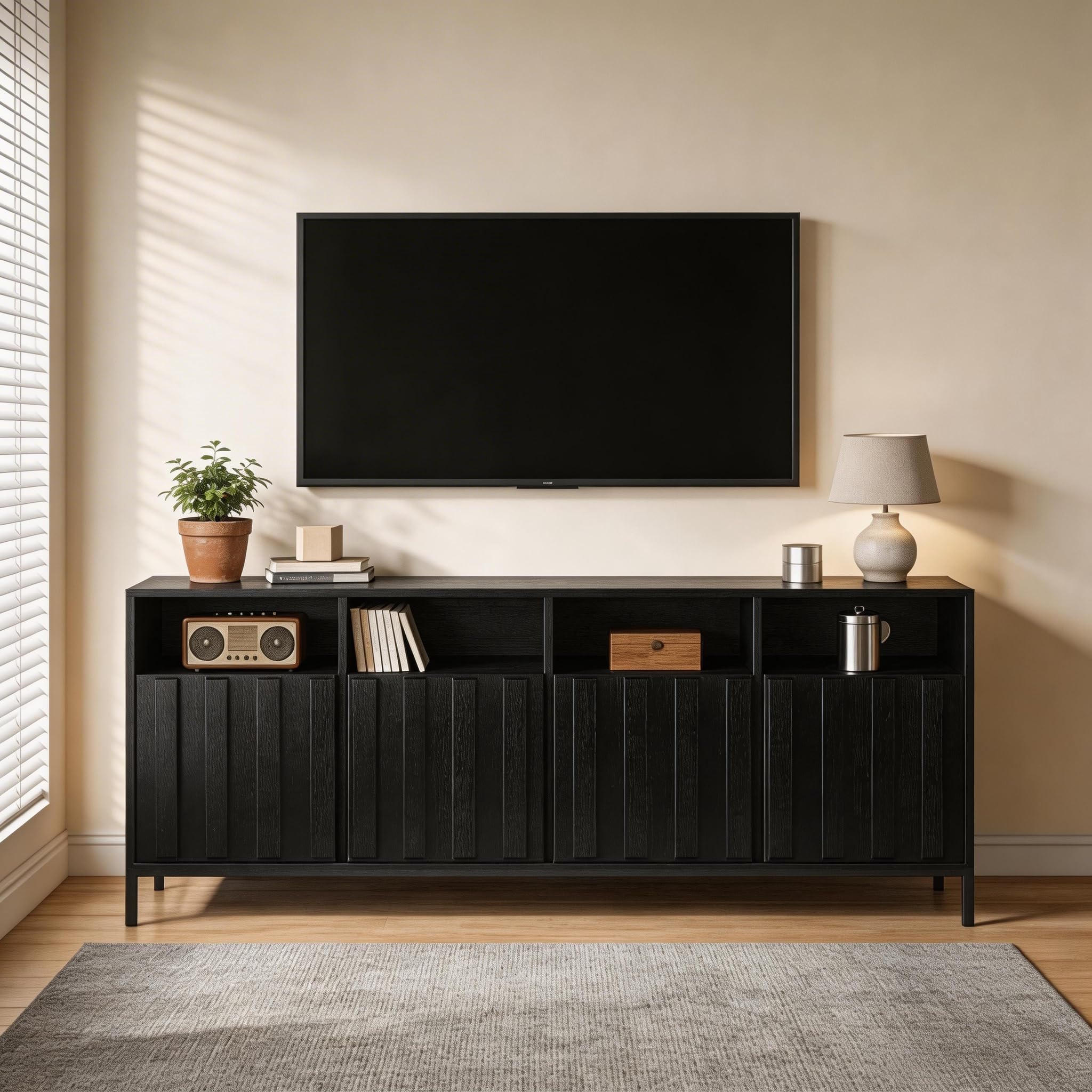 70" Buffet Sideboard Cabinet with Power Outlets & Adjustable Shelves