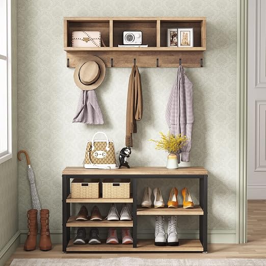 Industrial Coat Rack & Shoe Bench Set