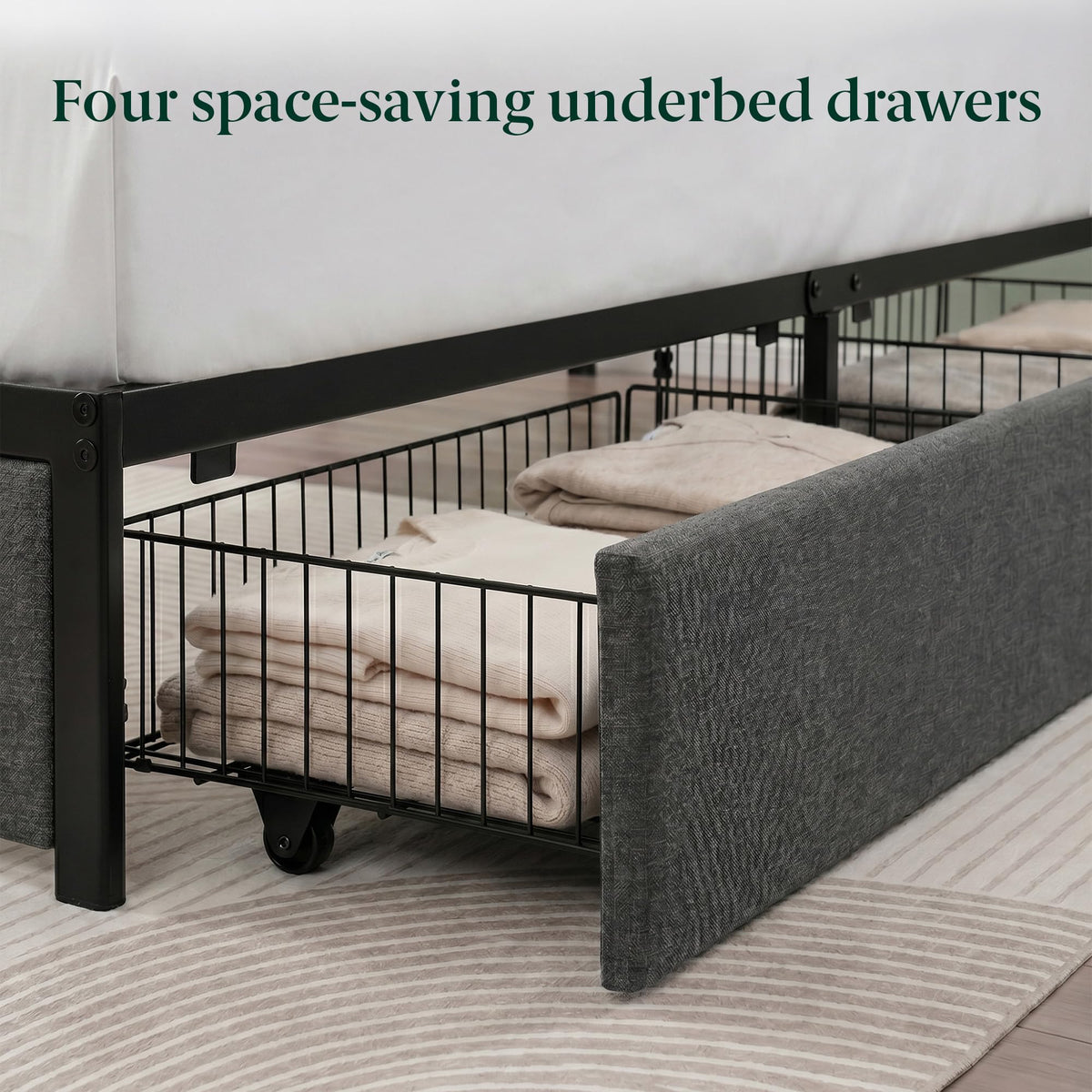 Queen Upholstered Storage Bed with LED Lights