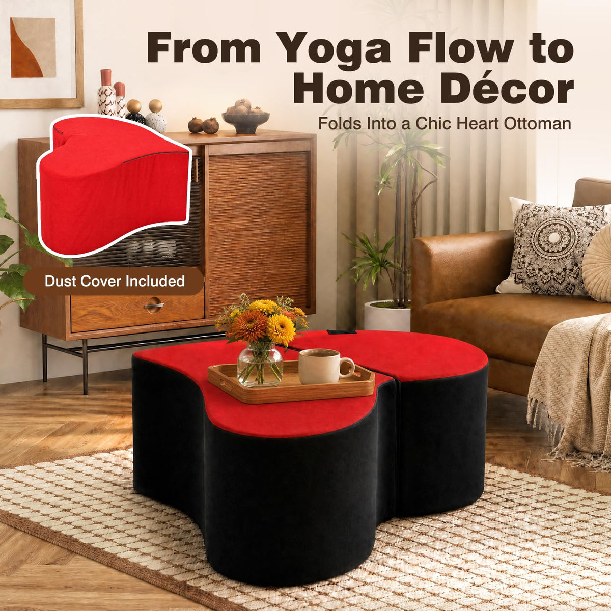 2-in-1 Convertible Yoga Chaise, Heart-Shaped Lounge Sofa for Stretching