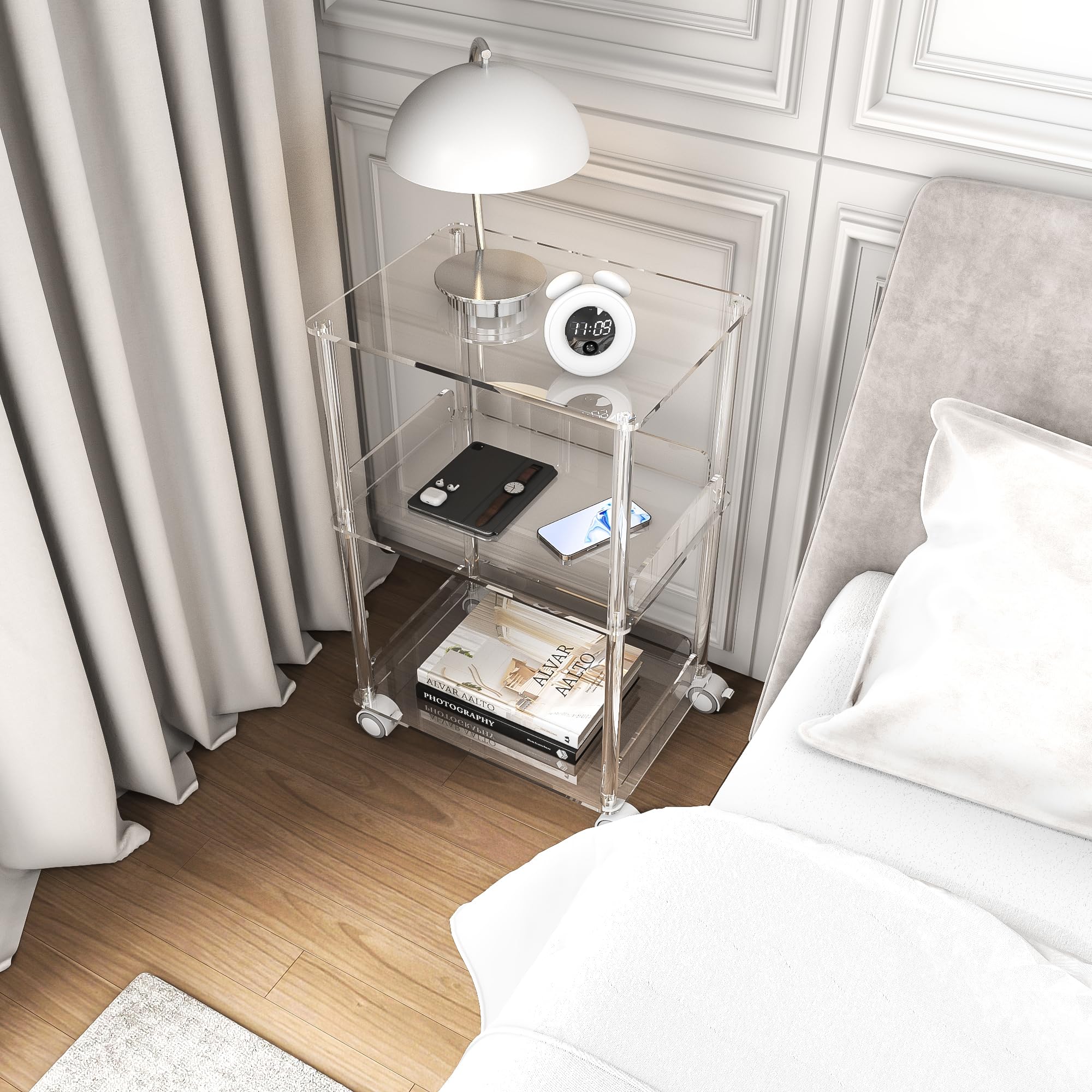 3-Tier Acrylic Printer Stand with Lockable Wheels