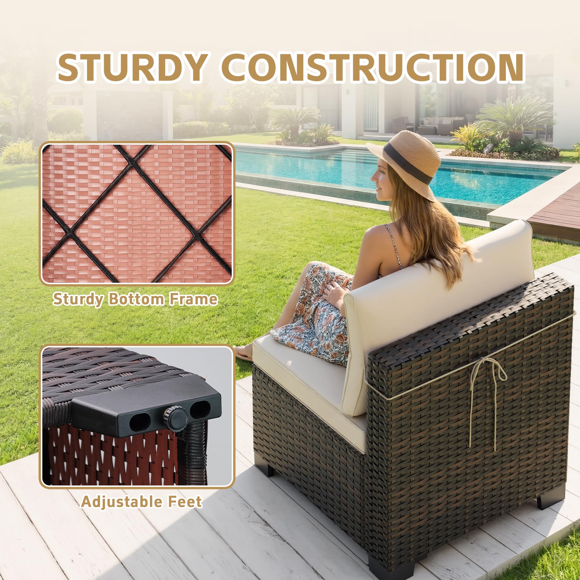 7-Piece Outdoor Rattan Patio Furniture Set with Tea Table