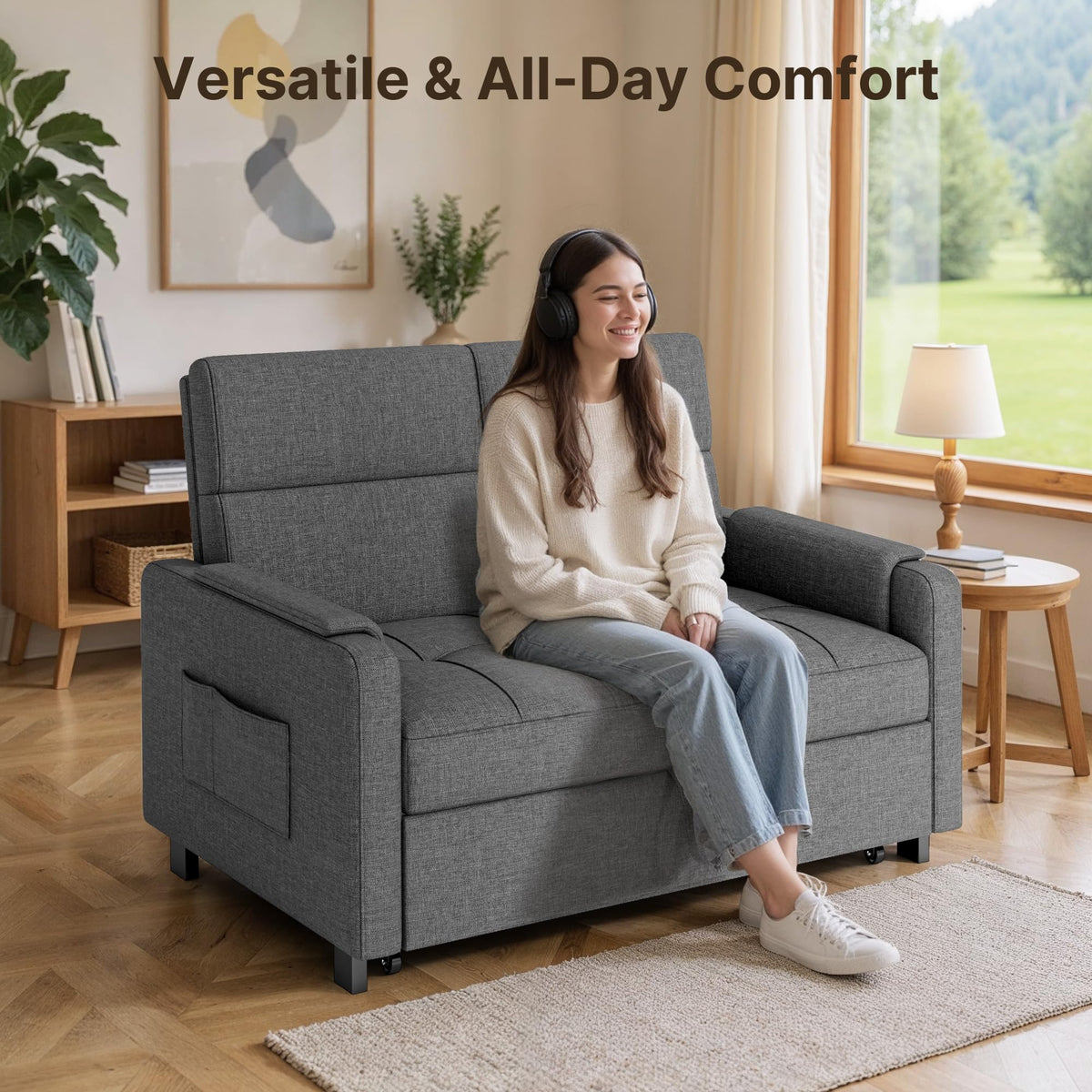 Gizoon Convertible Sofa Bed Modern Couch Bed & Small Loveseat Sleeper, Grey