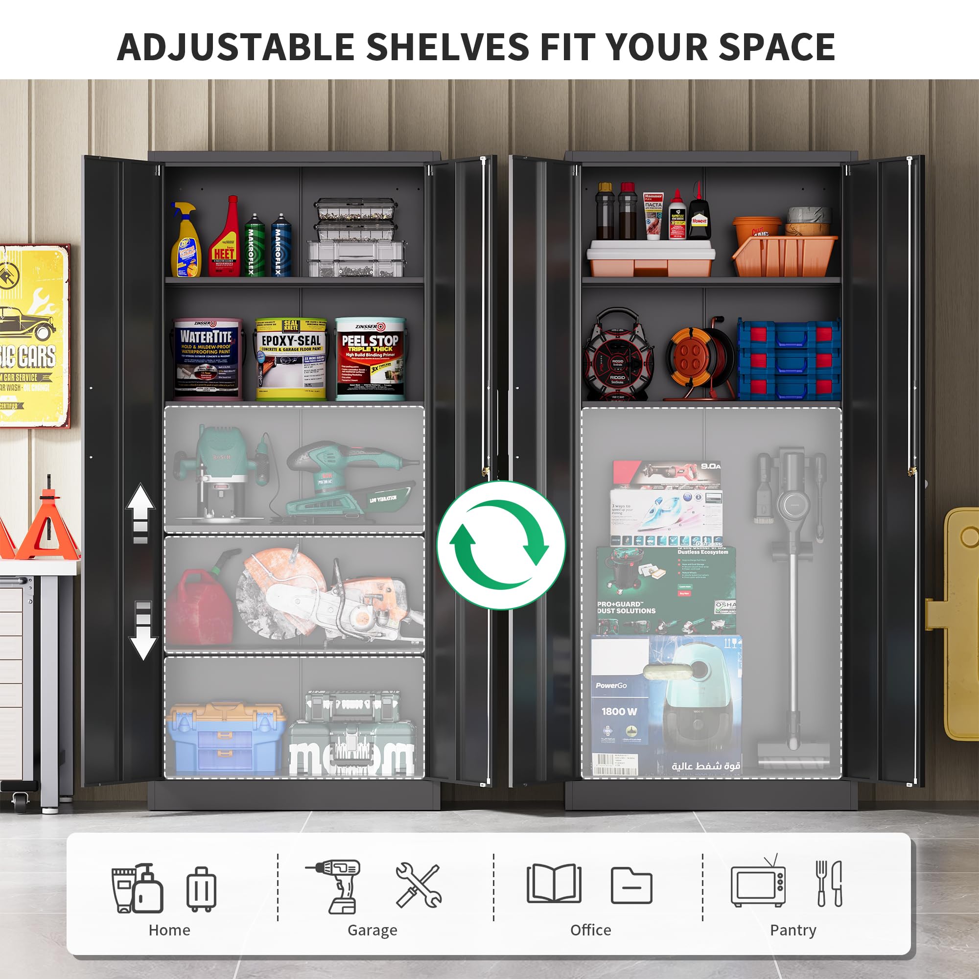 Metal Storage Cabinet with Doors & Adjustable Shelves