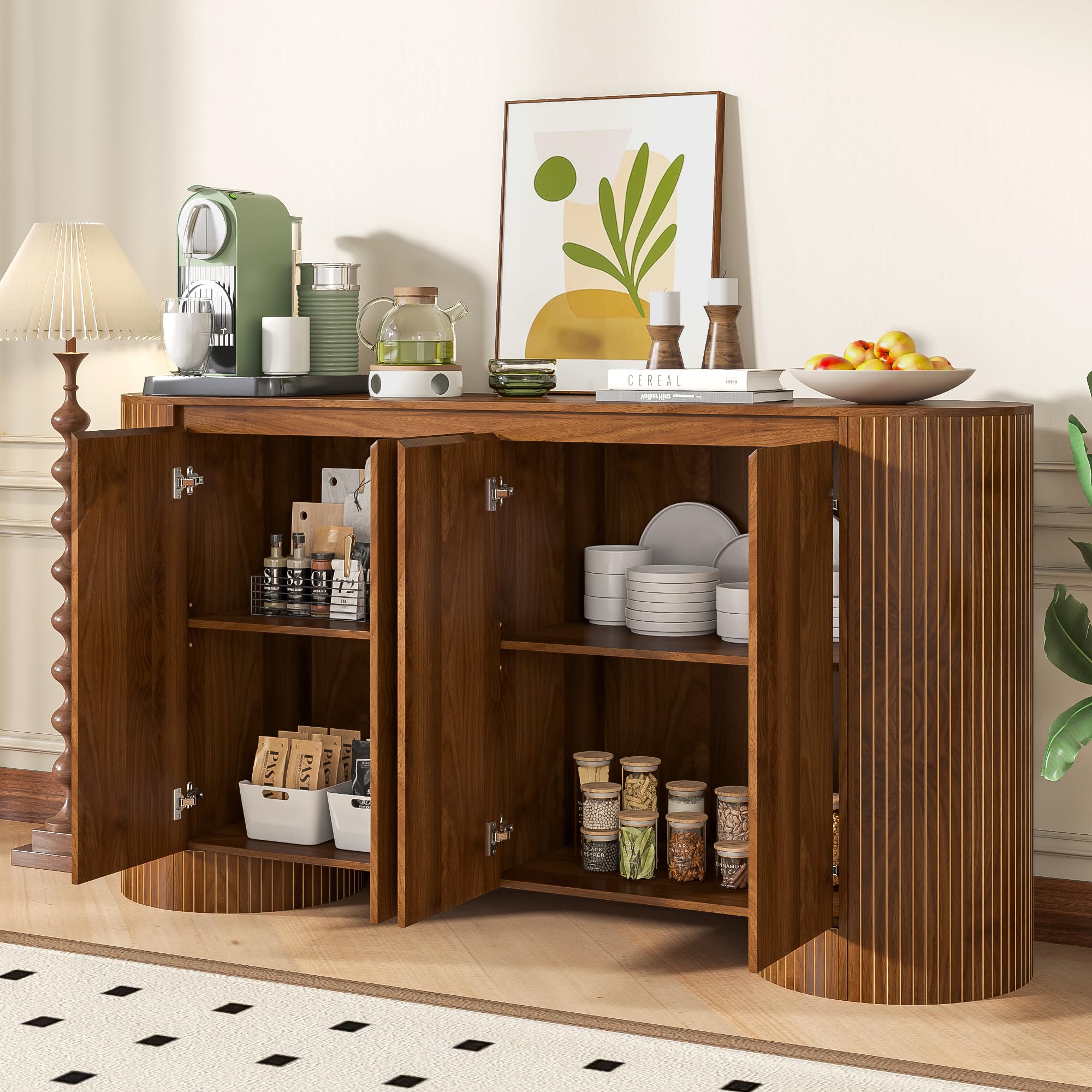 60" Sideboard Buffet Cabinet with 4 Doors & Adjustable Shelves