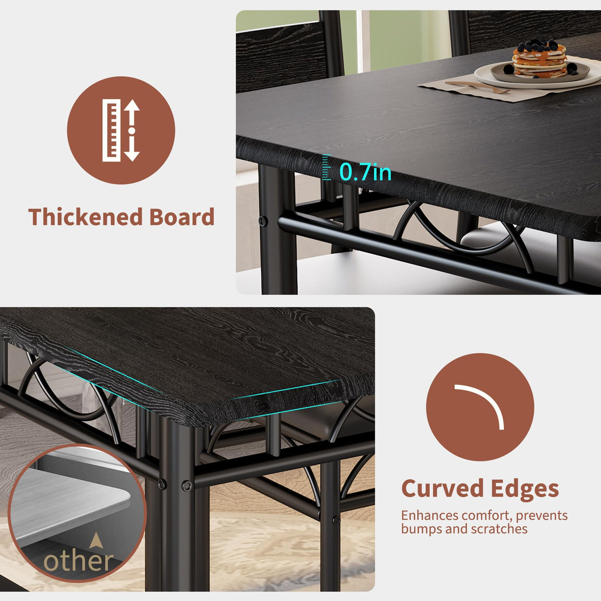 IDEALHOUSE 5 Piece Dining Table Set for 4, Rectangular Kitchen Table Set