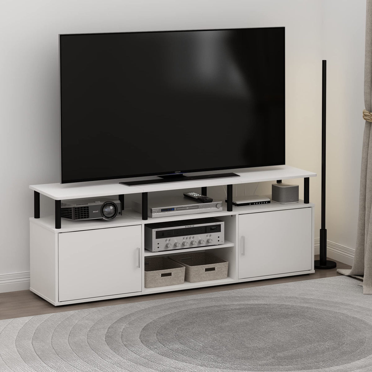 Furinno Jensen 3-Tier TV Stand for TV up to 70 Inch, Solid White
