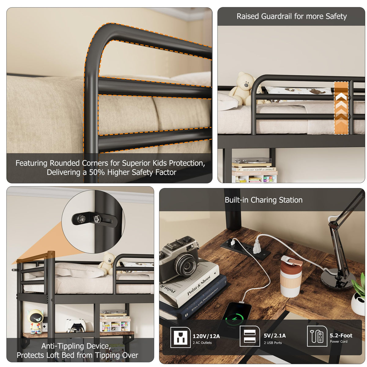 Twin Loft Bed with Desk and Folding Bed