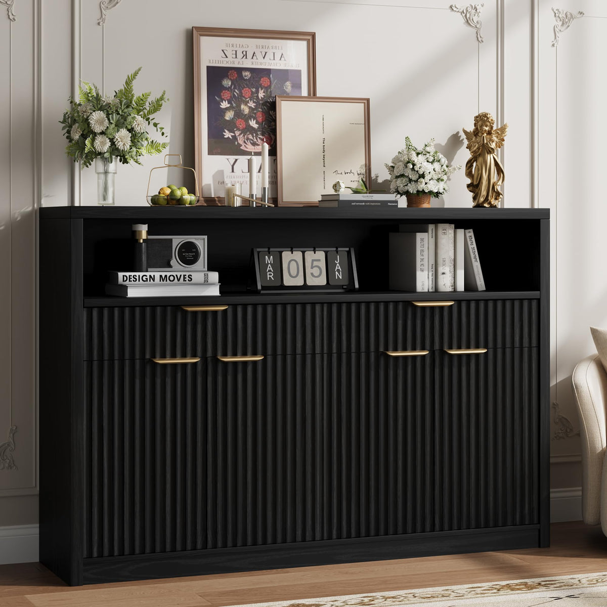 Garvee 51" Buffet Sideboard Cabinet, Modern Hutch Storage Cabinets Black