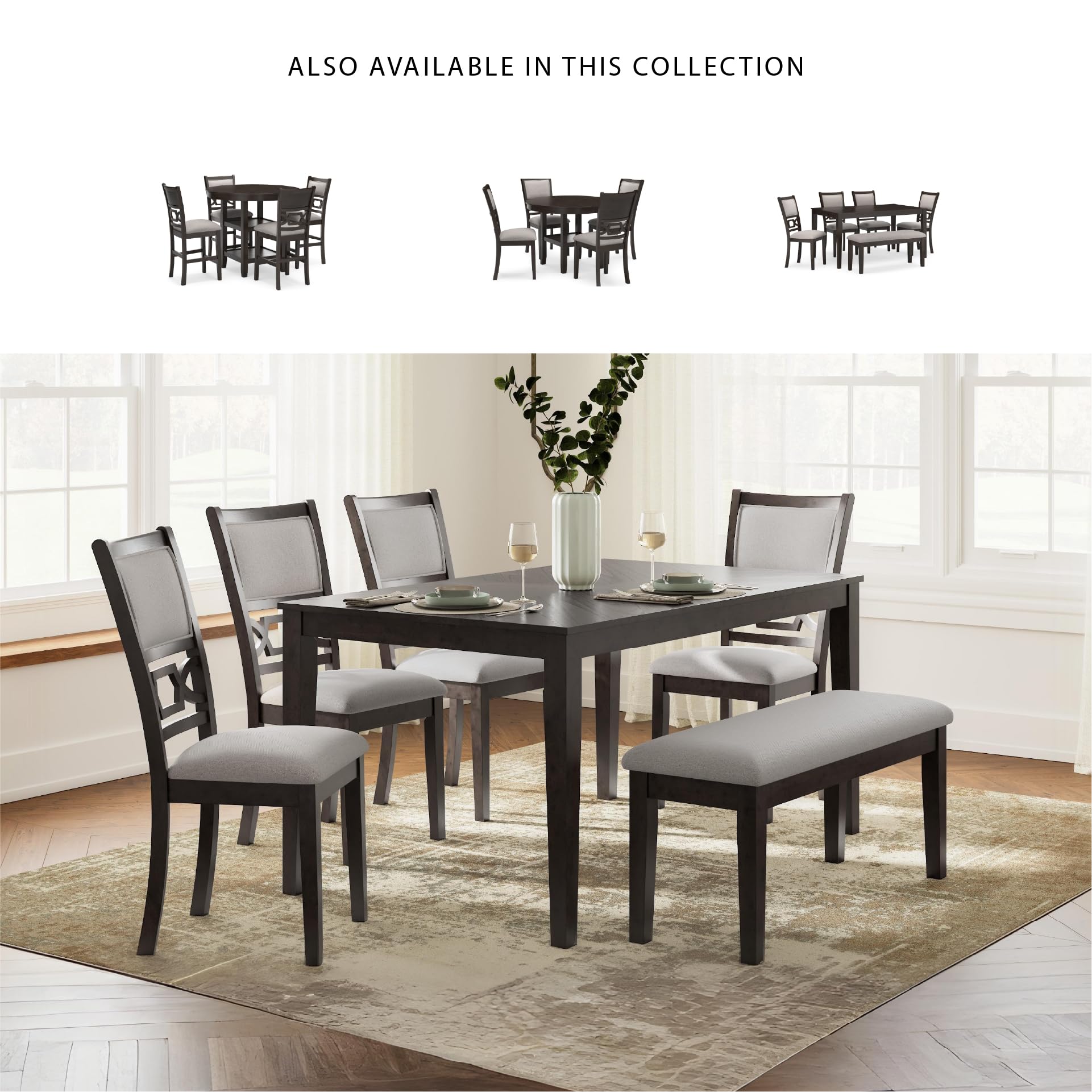 6-Piece Dining Table Set with Bench & Upholstered Chairs