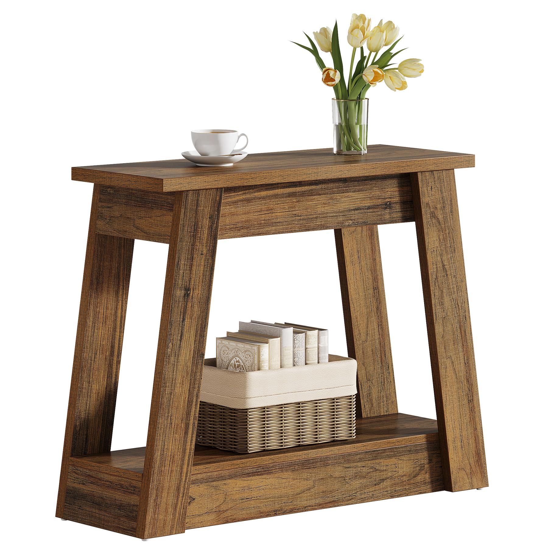 2-Tier Wood End Table with Storage Shelves