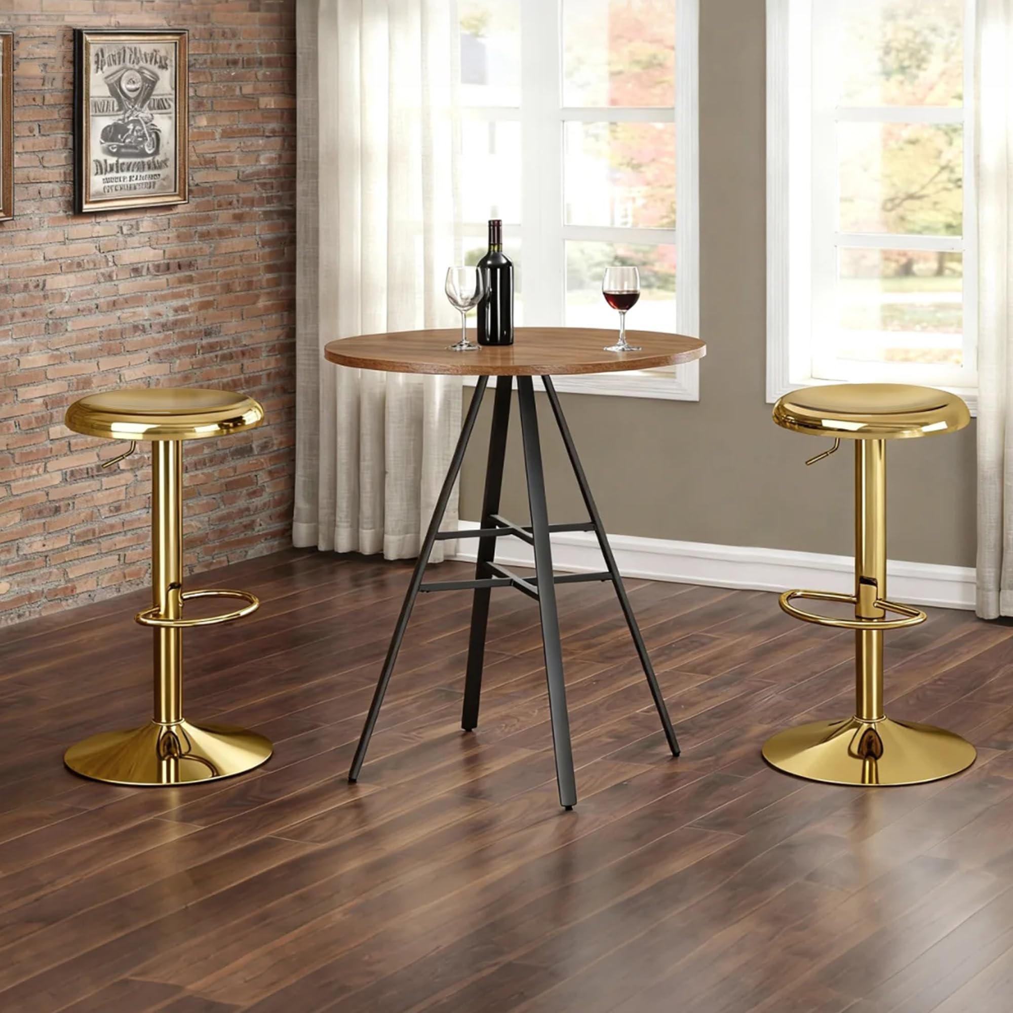CAROLMADE Bar Stools Set of 2, Adjustable Metal Bar stools Swivel Counter Height Stool, Backless Barstools for Kitchen Island Pub, Gold