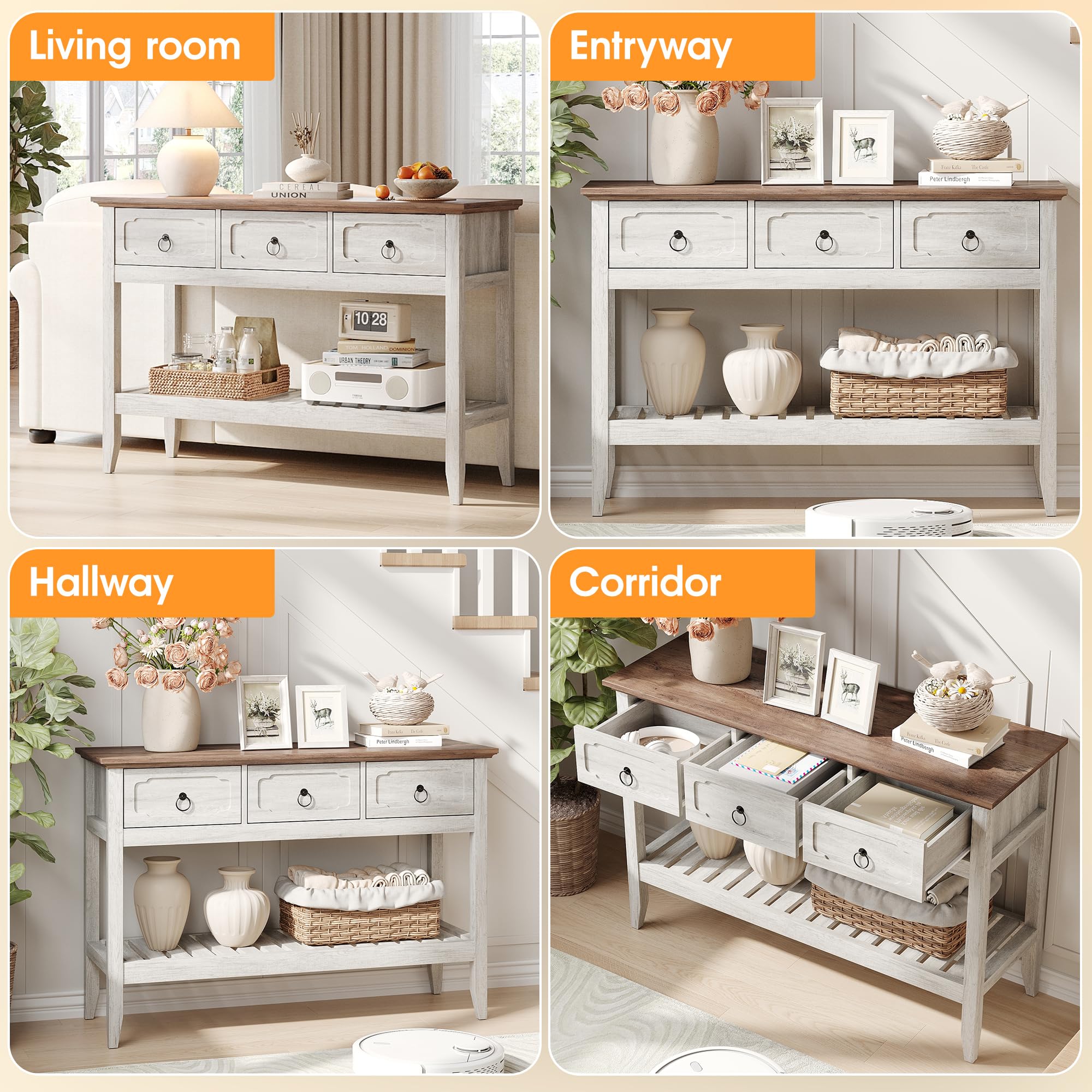 Console Table with Drawers & Open Shelves