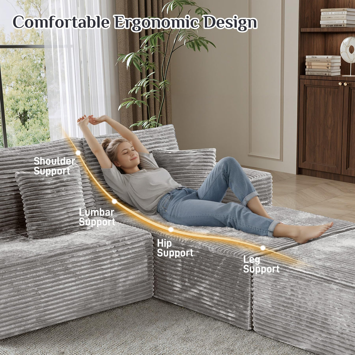 ONEMMLION 177" U-Shaped Boneless Cloud Modular Sectional Sofa, Light Grey