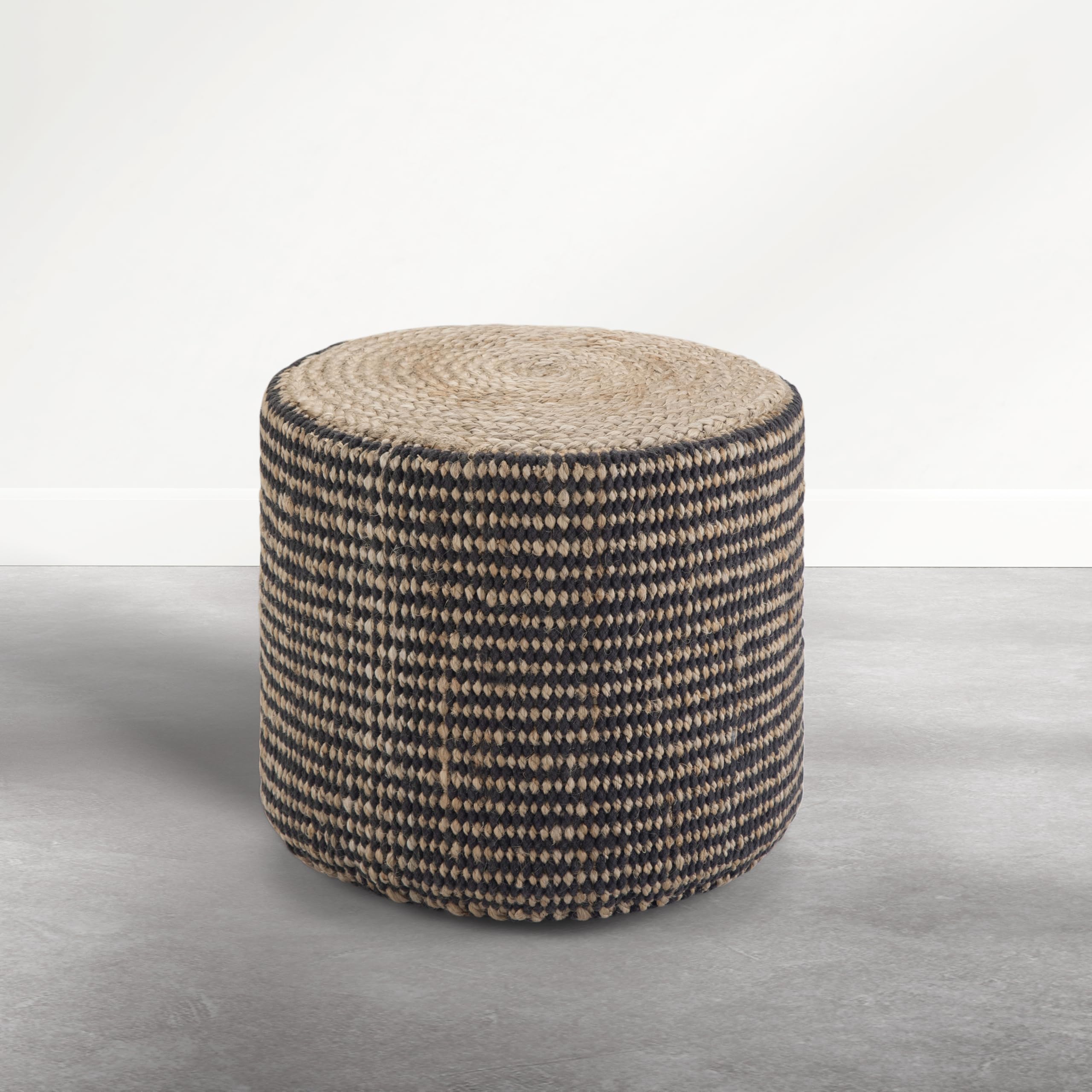 Round Braided Jute Pouf Ottoman, 18" Wide