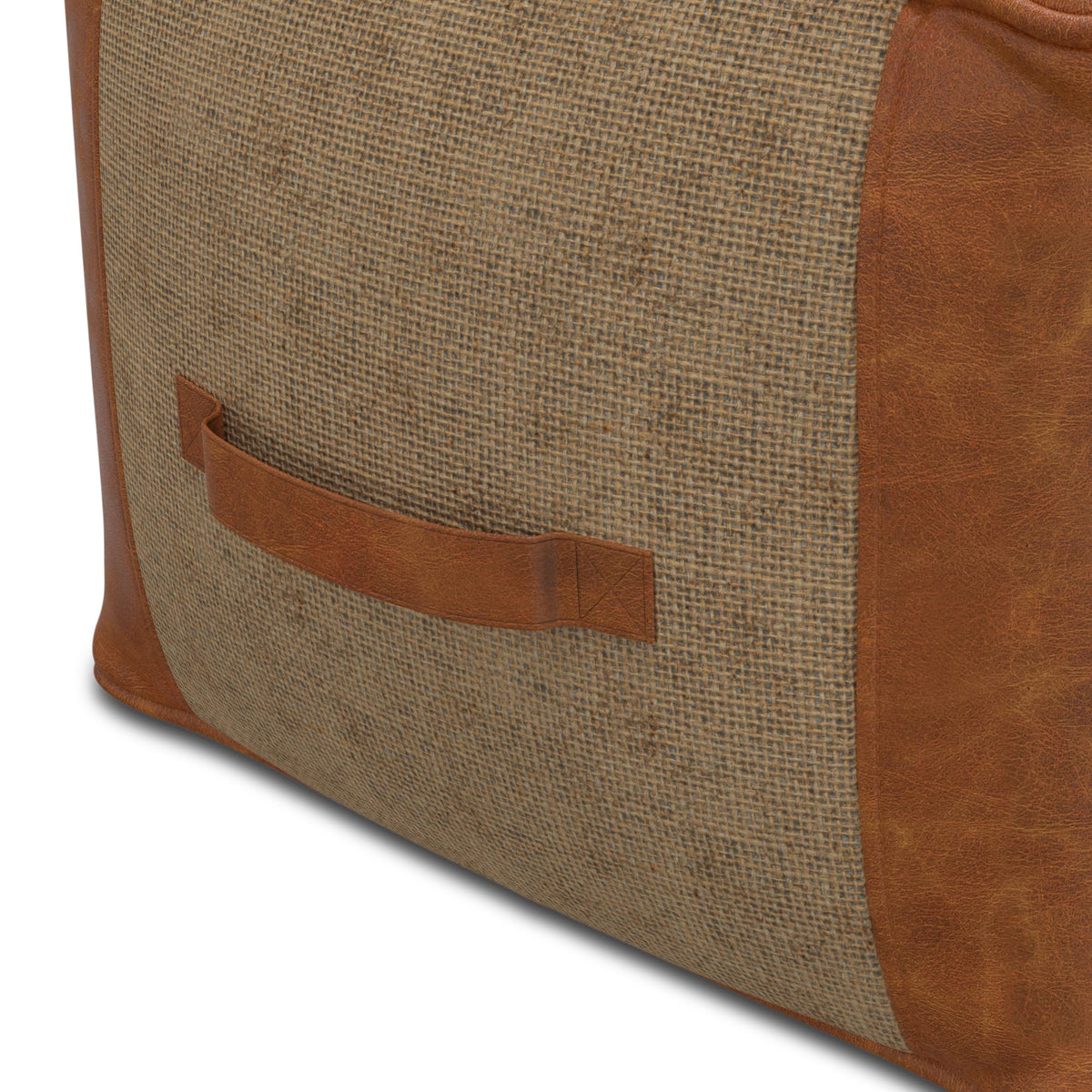 Tan Leather and Jute Pouf