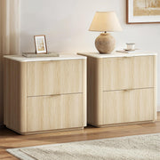 Nightstand Set of 2 with Drawers, Faux Travertine Top