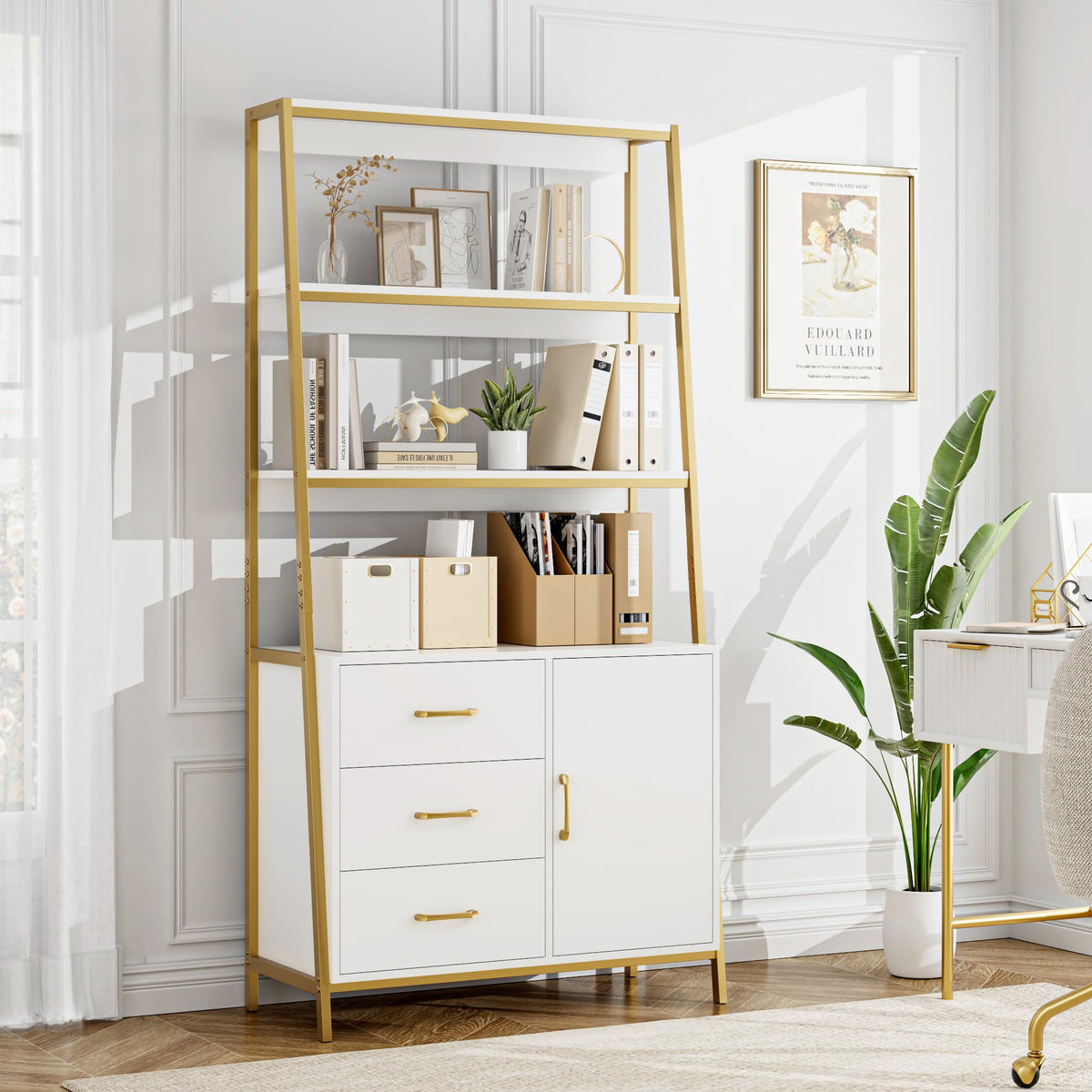 Ladder Bookshelf with Drawers