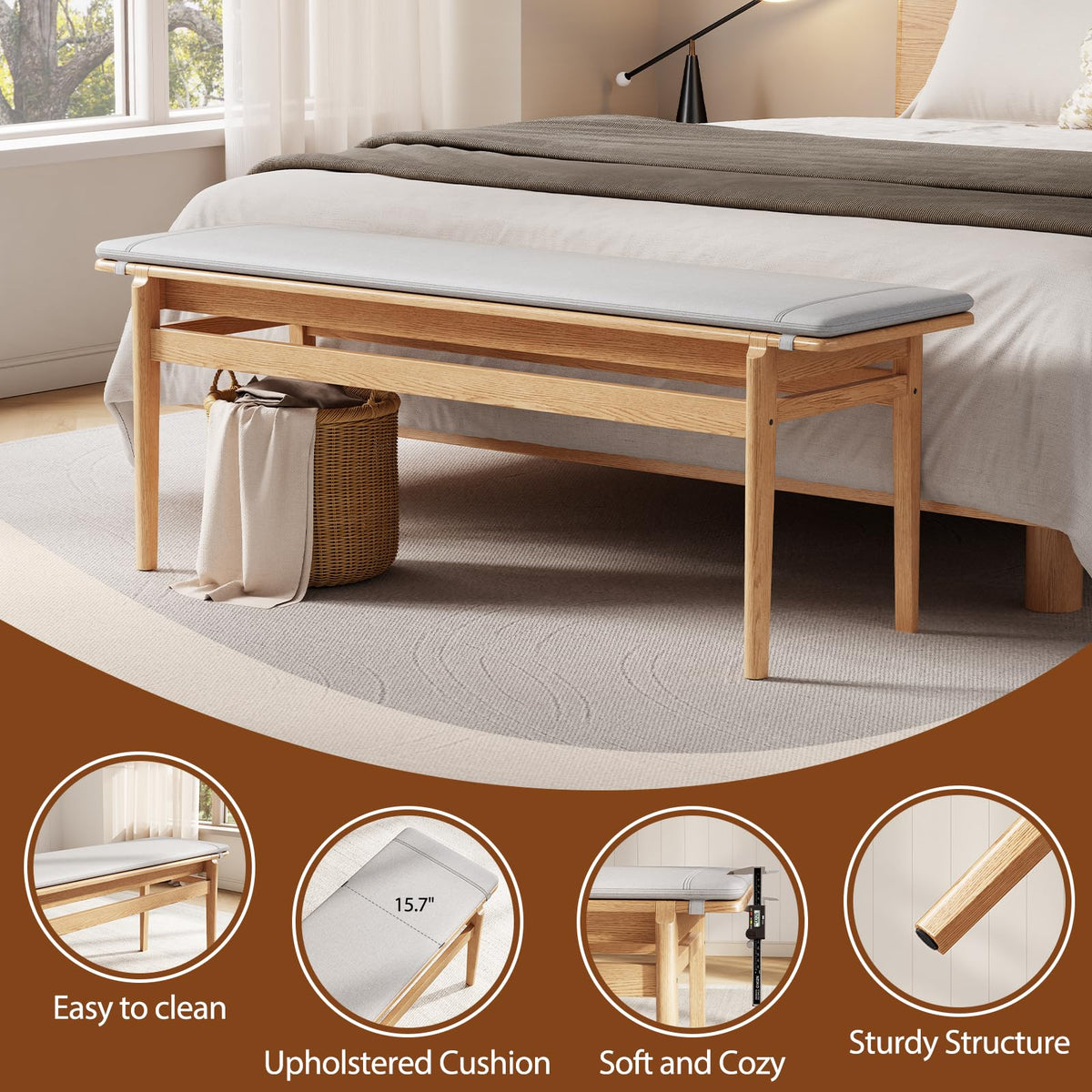 Upholstered Solid Wood Bench