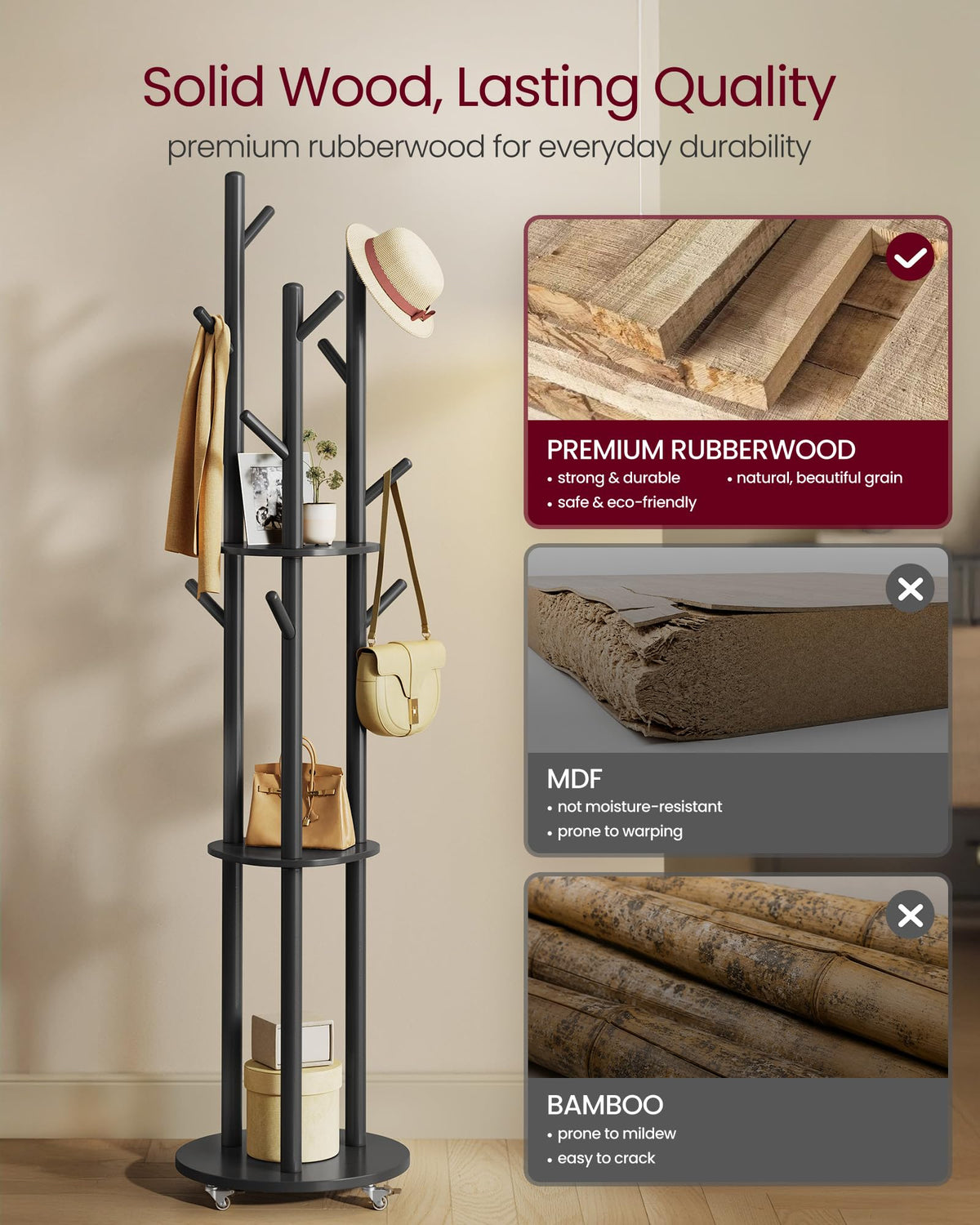 Freestanding Coat Rack with Shelves